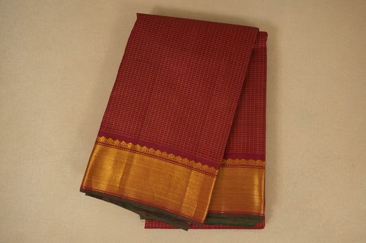 Folded Maroon Mini Zari Checks Kanjivaram Silk Saree
