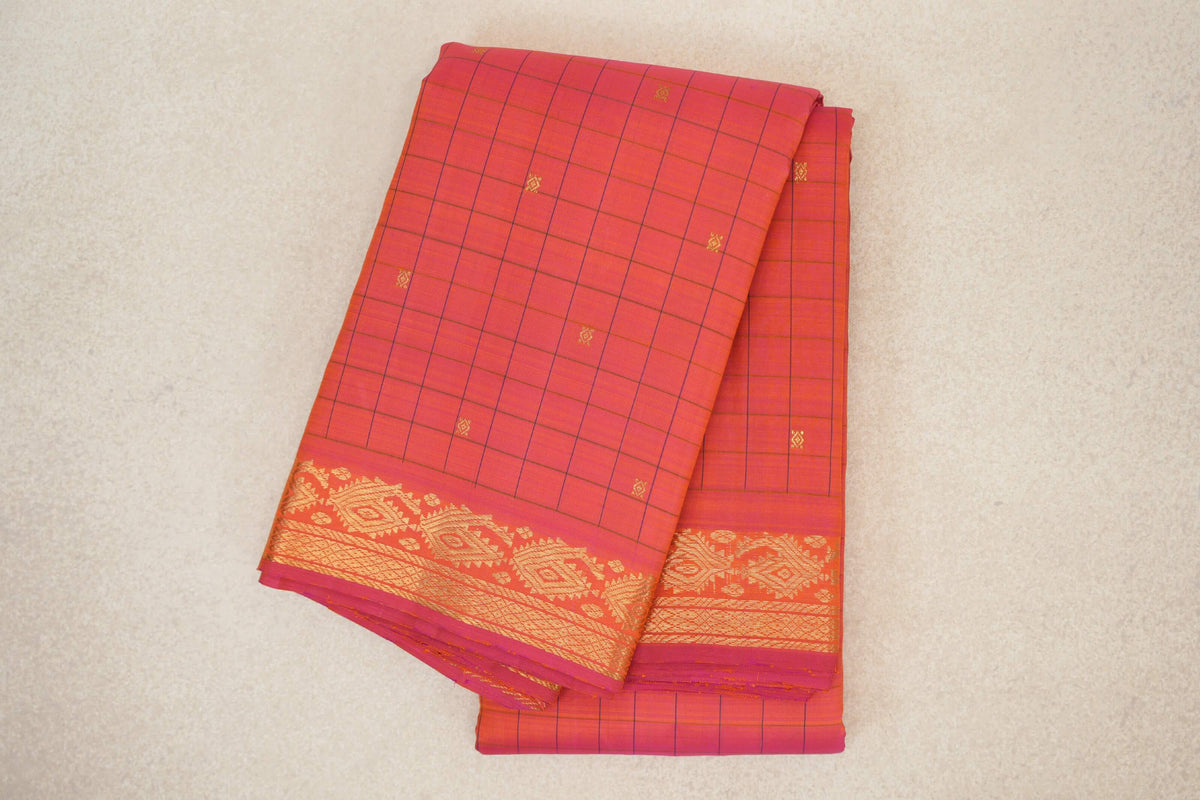 folded Dual Tone of Yellow and Pink Vintage Kanjivaram Silk Saree