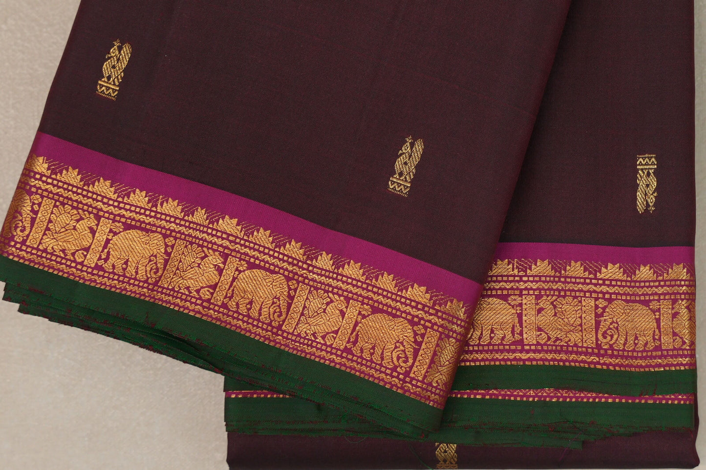 Brownish maroon Vintage Kanjivaram Silk Saree by Shreenivas Silks PSSR019106