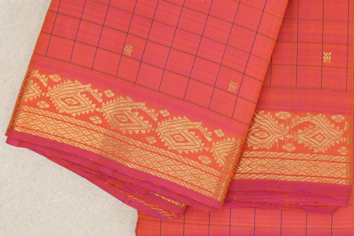 Dual Tone of Yellow and Pink Vintage Kanjivaram Silk Saree border