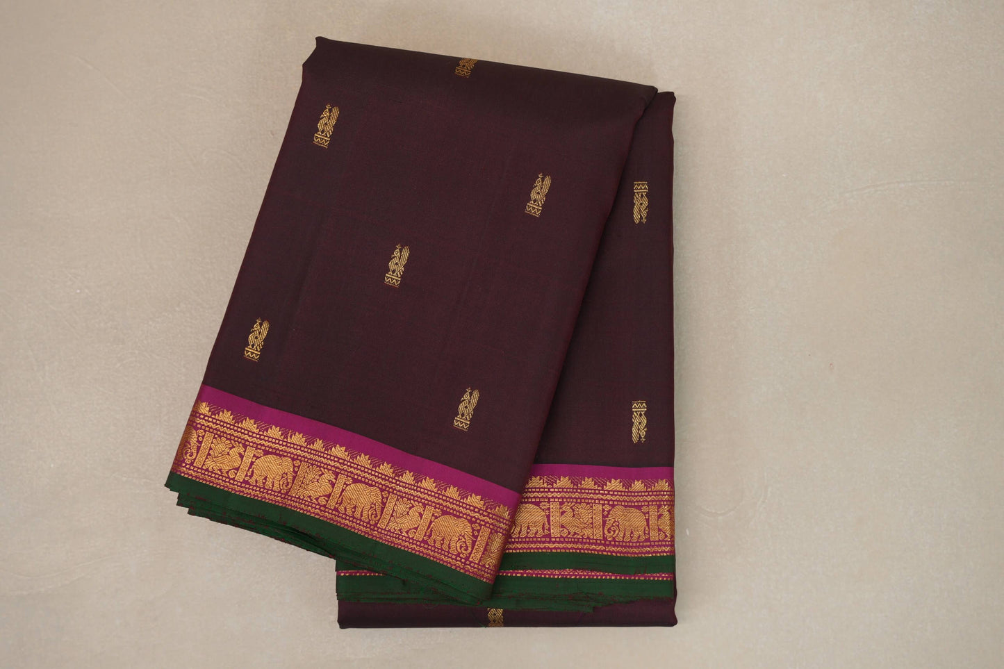 Brownish maroon Vintage Kanjivaram Silk Saree by Shreenivas Silks PSSR019106
