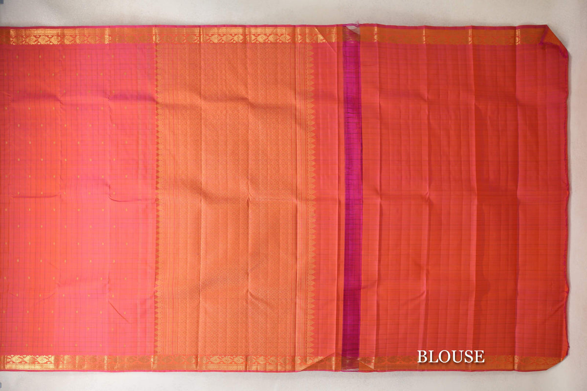 Dual Tone of Yellow and Pink Vintage Kanjivaram Silk Saree blouse