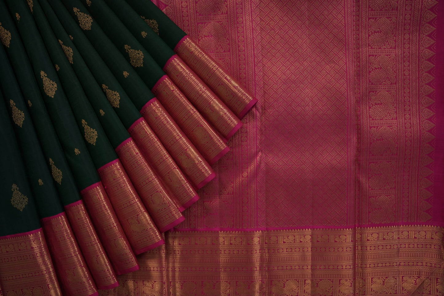 Dark green kanchipuram silk saree