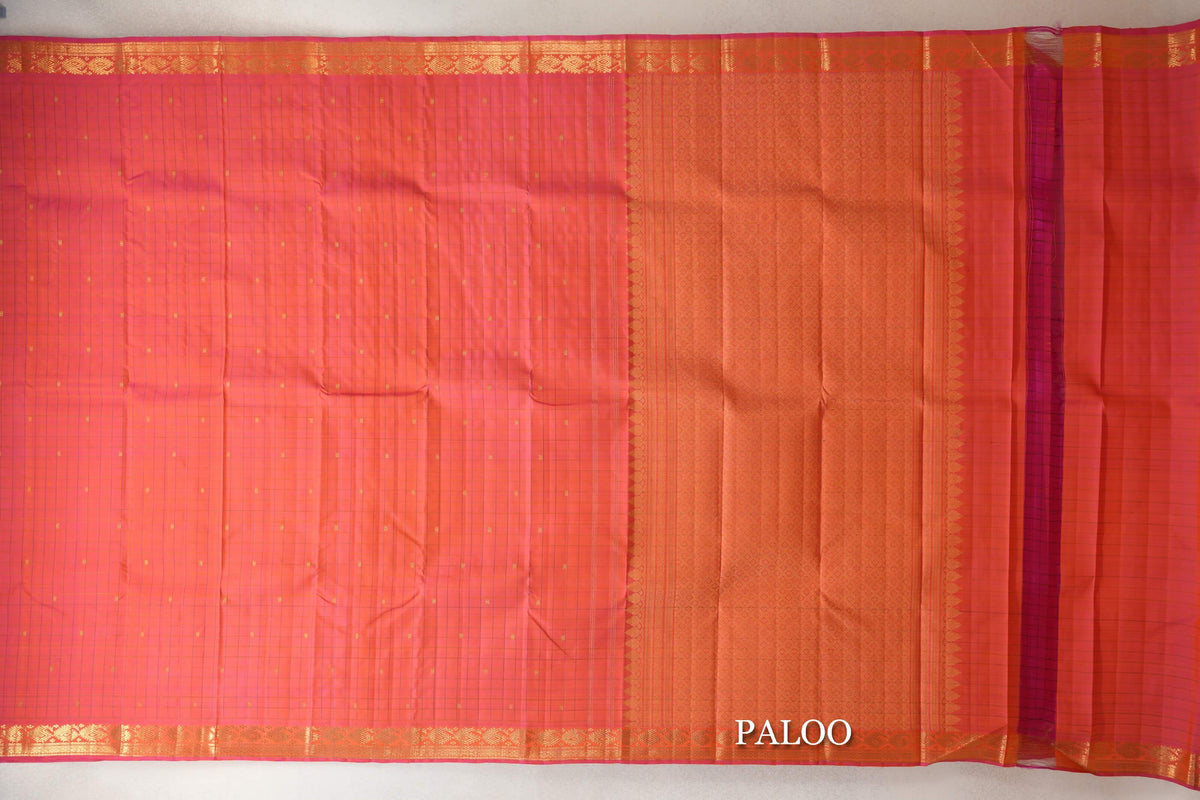 Dual Tone of Yellow and Pink Vintage Kanjivaram Silk Saree paloo