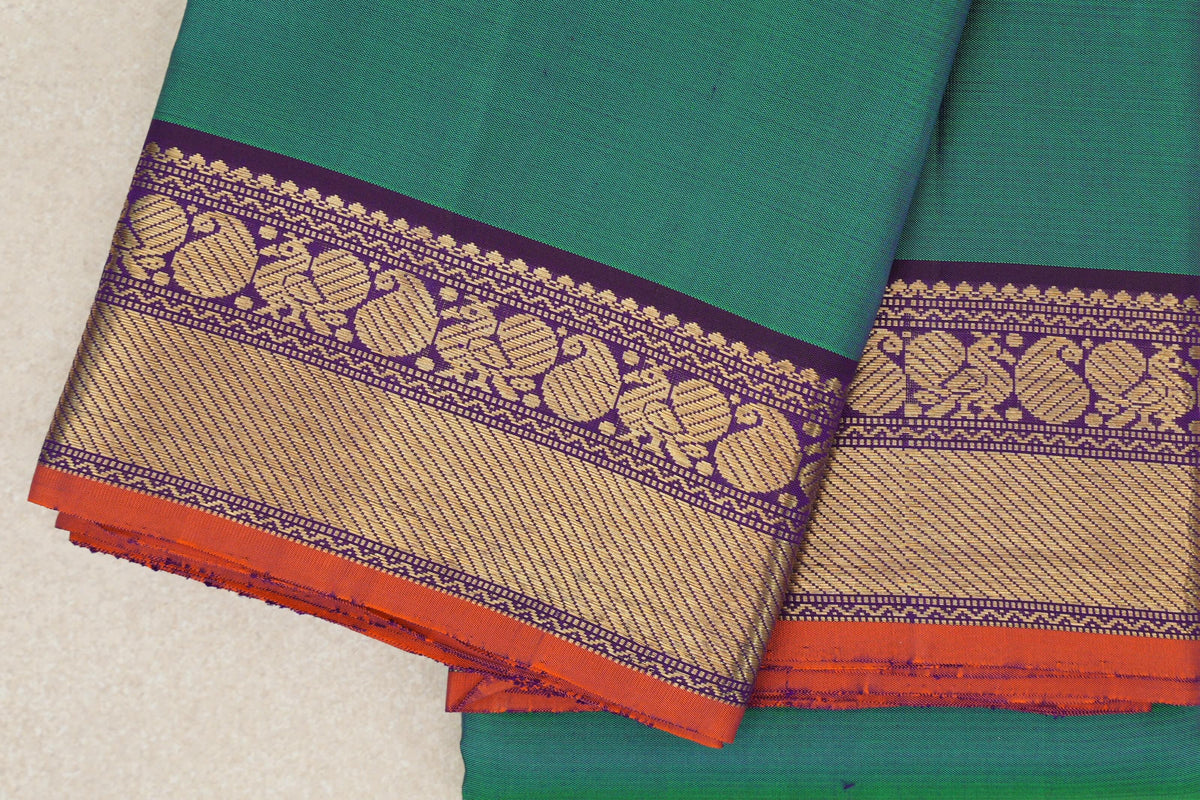 Dual Tone of Blue and Green Vintage Kanjivaram Silk Saree border