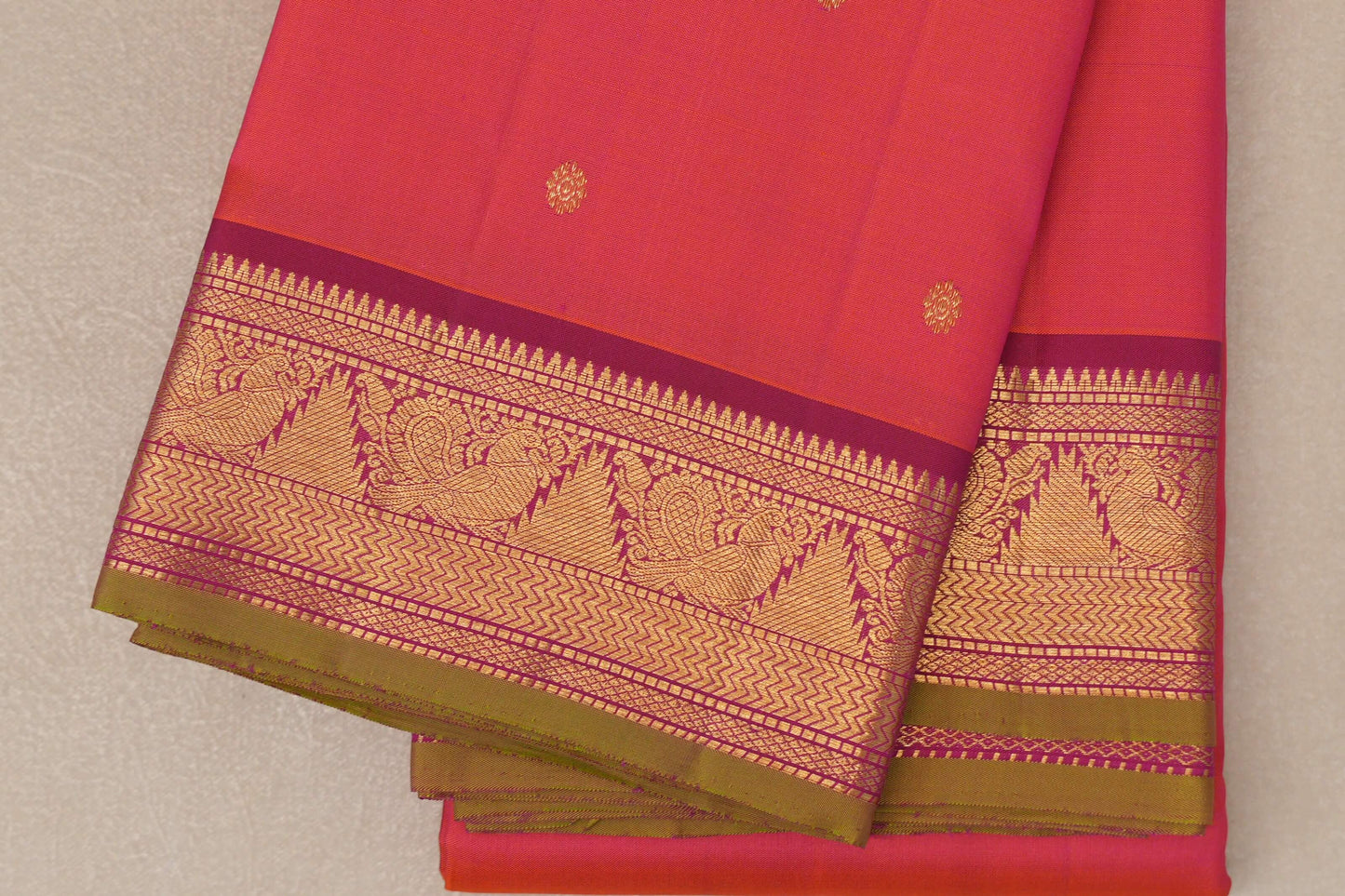 Orangish Pink Vintage Kanjivaram Silk Saree by Shreenivas Silks PSSR019107