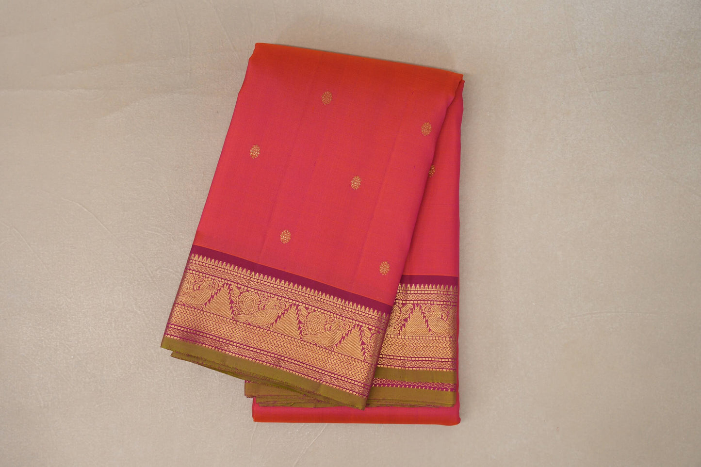 Orangish Pink Vintage Kanjivaram Silk Saree by Shreenivas Silks PSSR019107