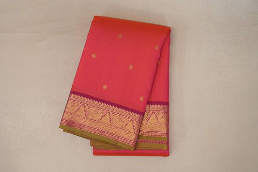Orangish Pink Vintage Kanjivaram Silk Saree by Shreenivas Silks PSSR019107