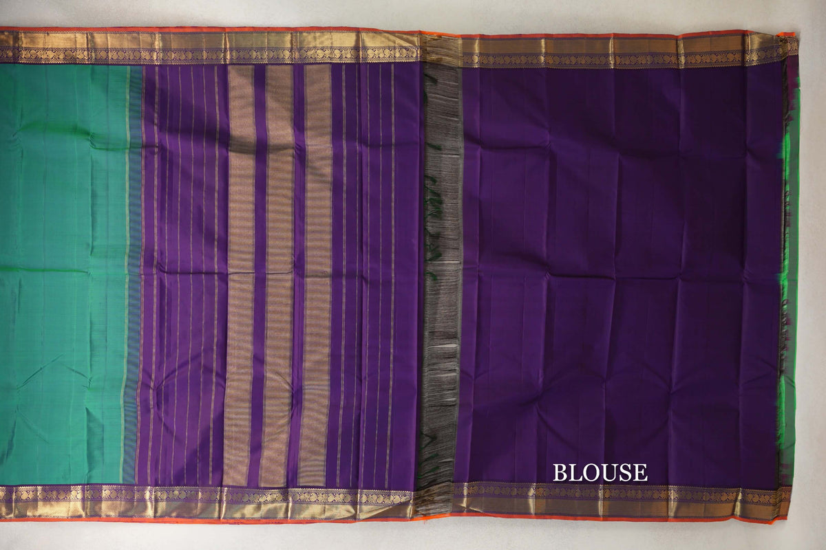 Dual Tone of Blue and Green Vintage Kanjivaram Silk Saree blouse