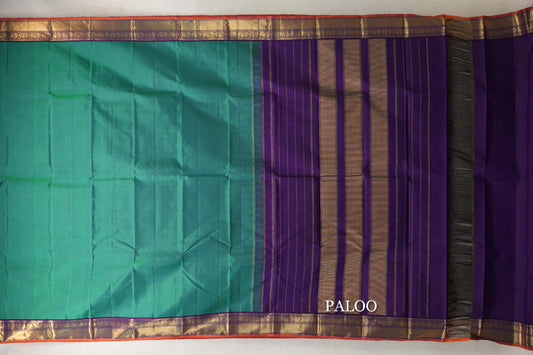 Dual Tone of Blue and Green Vintage Kanjivaram Silk Saree paloo