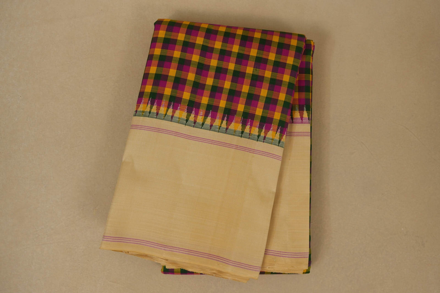 Folded Multi Colour with Cream Borders Kanjivaram Silk Saree