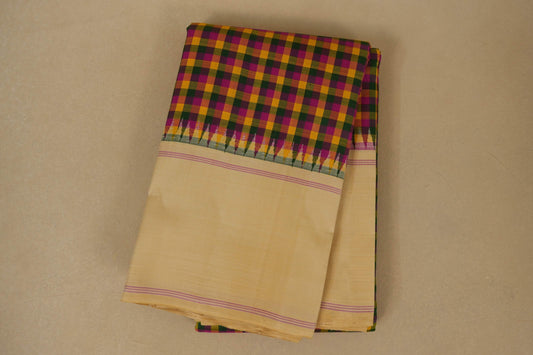 Folded Multi Colour with Cream Borders Kanjivaram Silk Saree