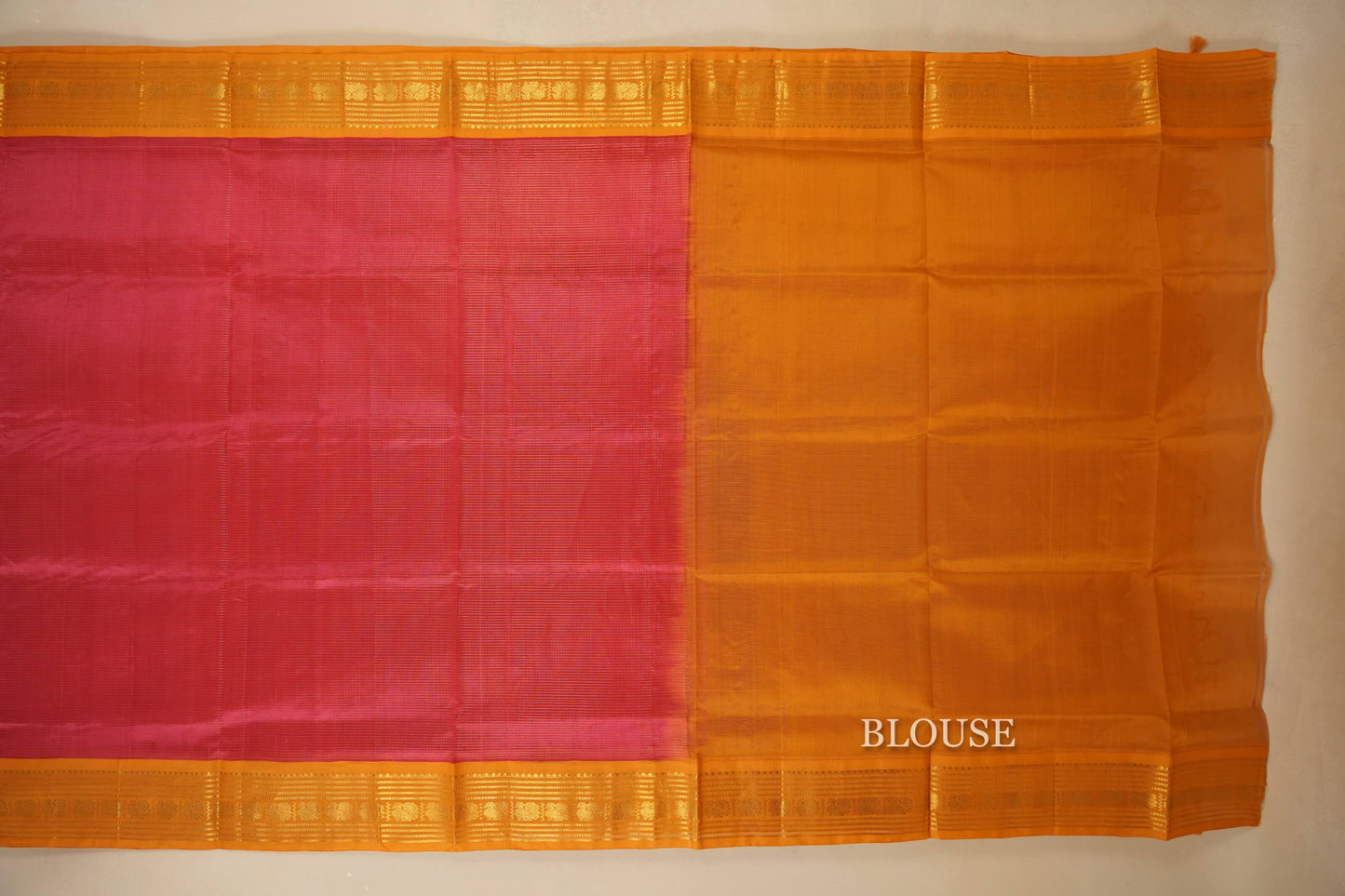 Dark Peach Pink Silk Cotton Saree Blouse