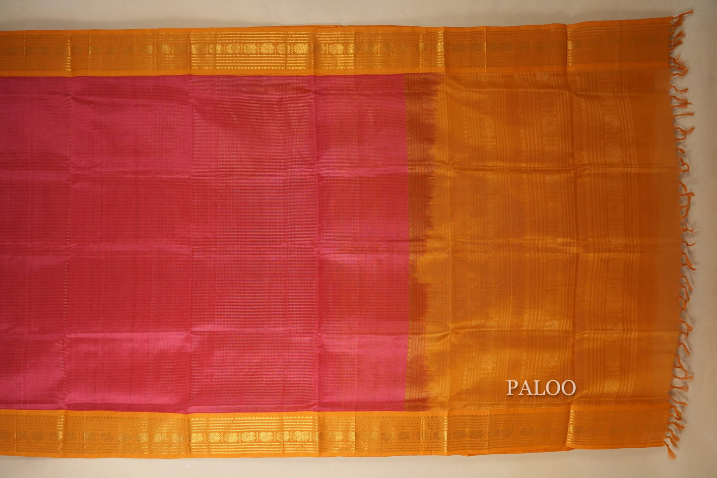 Dark Peach Pink Silk Cotton Saree Paloo