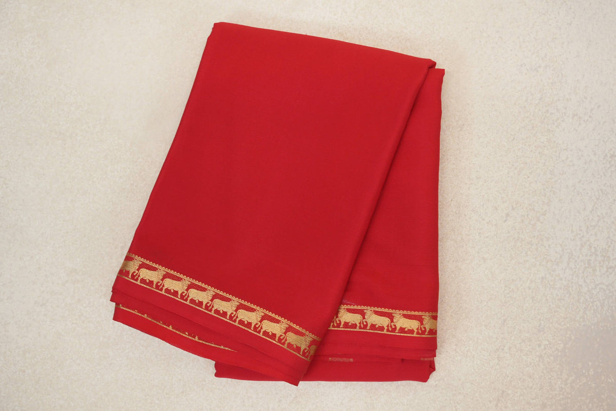 Bright Red Mysore Silk Saree by Shreenivas Silks PSSR0110240