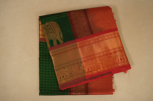 Folded Deep Green Silk Cotton Saree