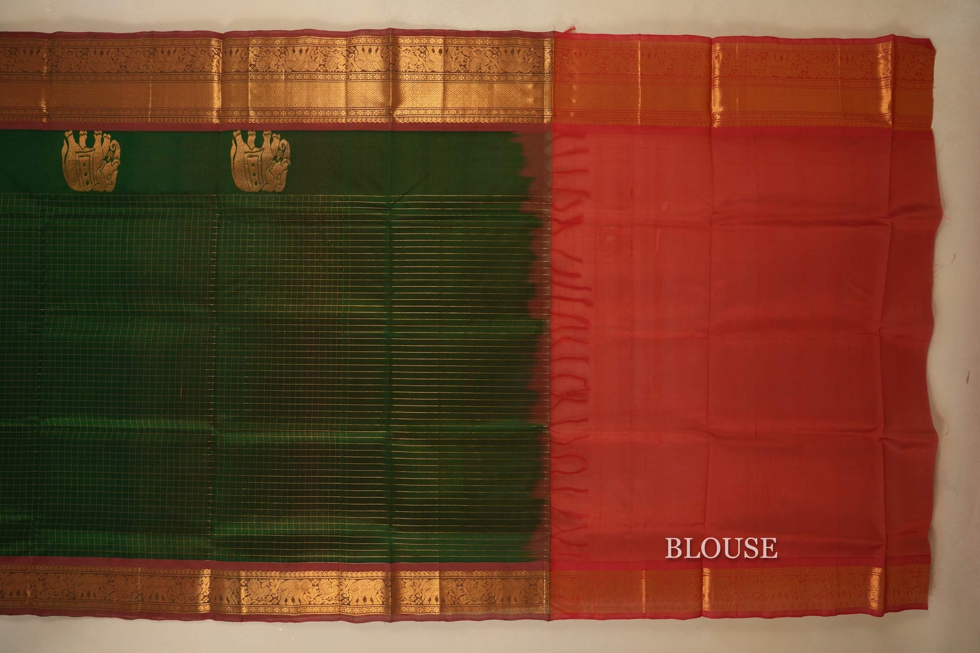 Deep Green Silk Cotton Saree blouse