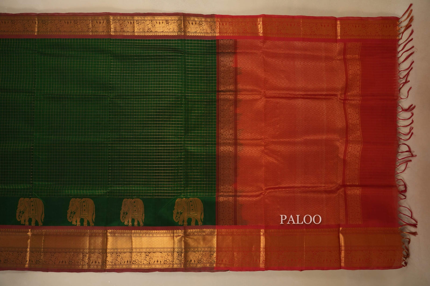 Deep Green Silk Cotton Saree Paloo
