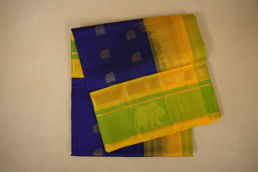 Folded Blue Silk Cotton Saree  