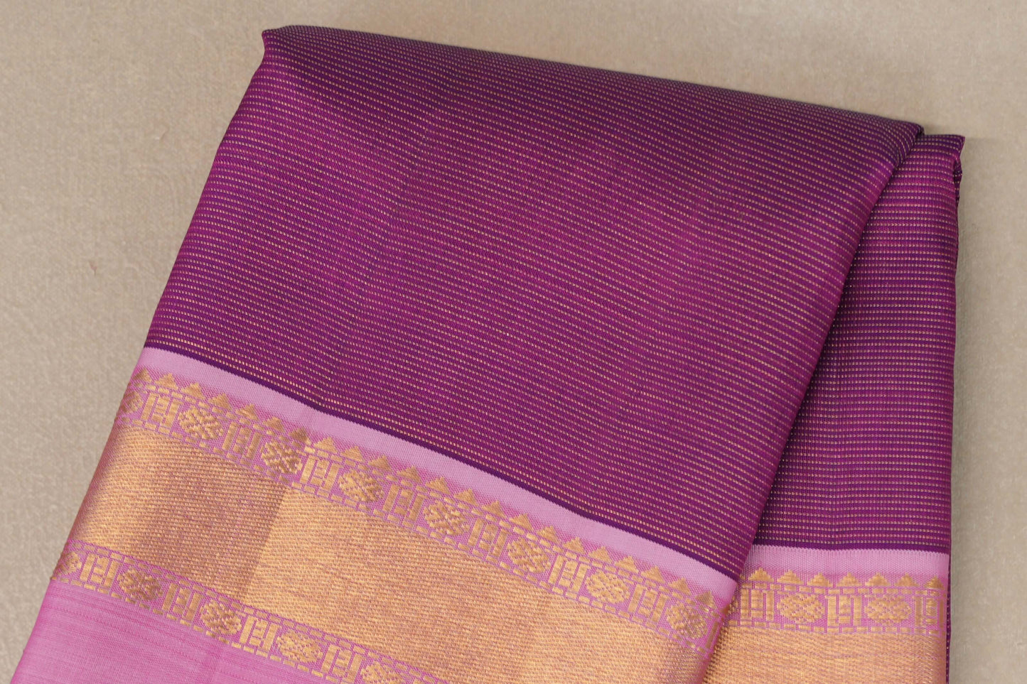 Deep magenta with Baby pink borders Vintage Kanjivaram Silk Saree by Shreenivas Silks PSSR019112