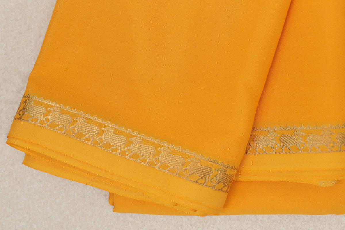 Bright Yellow Mysore Silk Saree by Shreenivas Silks  border