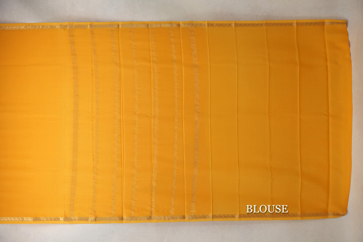 Bright Yellow Mysore Silk Saree by Shreenivas Silks  blouse