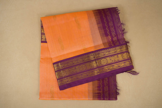 Folded Peach Silk Cotton Saree 