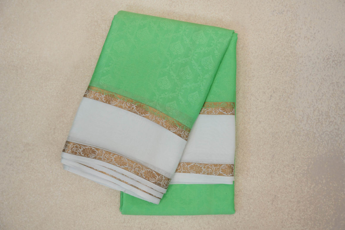 Pastel Green with Milk White Borders Mysore Silk Saree by Shreenivas Silks PSSR0110242