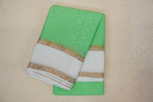Pastel Green with Milk White Borders Mysore Silk Saree by Shreenivas Silks