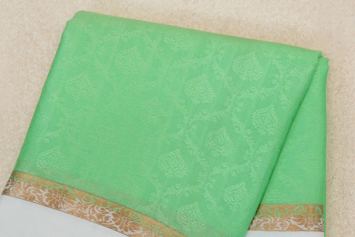 Pastel Green with Milk White Borders Mysore Silk Saree by Shreenivas Silks PSSR0110242