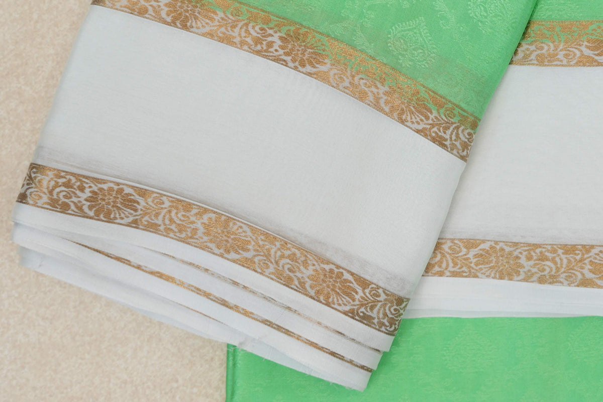 Pastel Green with Milk White Borders Mysore Silk Saree by Shreenivas Silks PSSR0110242