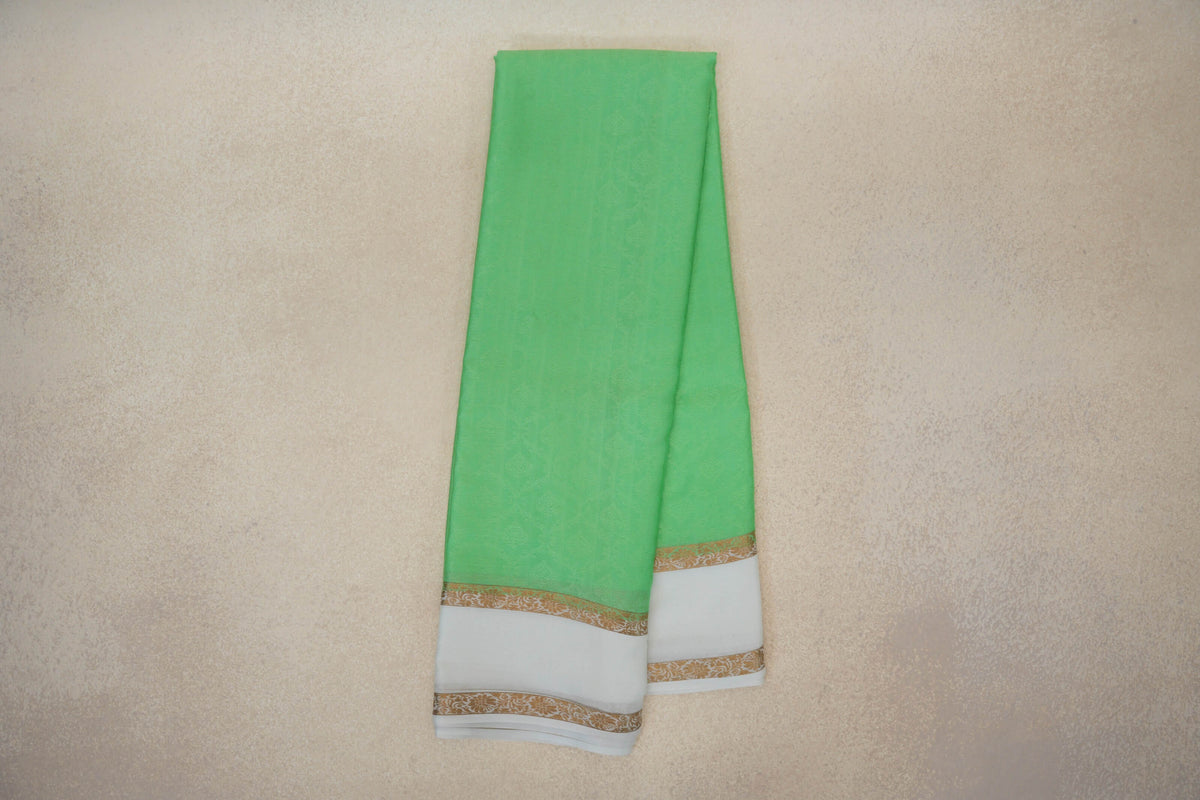 Pastel Green with Milk White Borders Mysore Silk Saree by Shreenivas Silks PSSR0110242