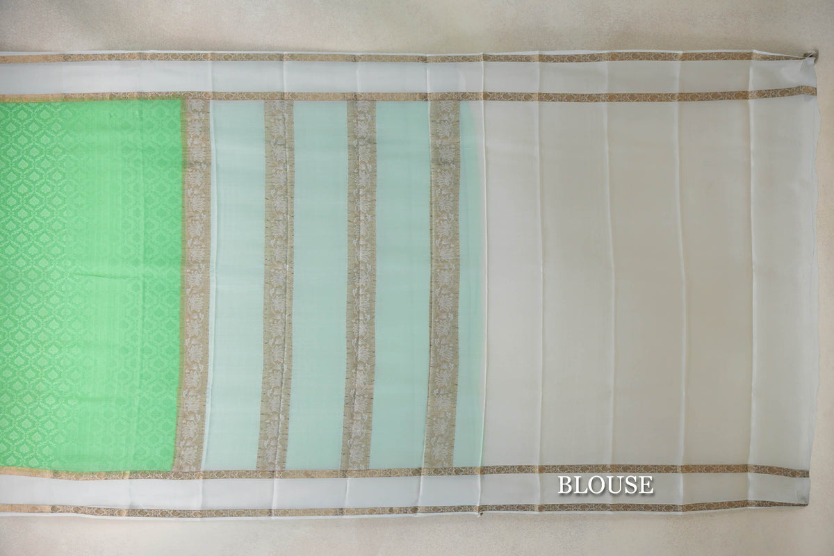 Pastel Green with Milk White Borders Mysore Silk Saree by Shreenivas Silks PSSR0110242