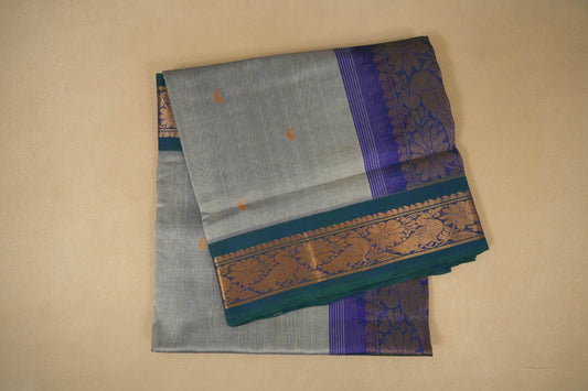 Silver Grey Borders Silk Cotton Saree 