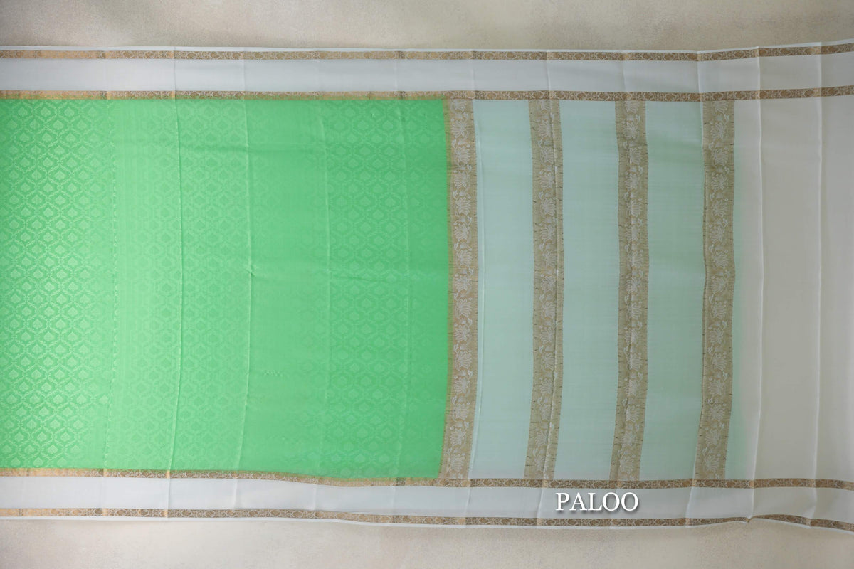 Pastel Green with Milk White Borders Mysore Silk Saree by Shreenivas Silks PSSR0110242