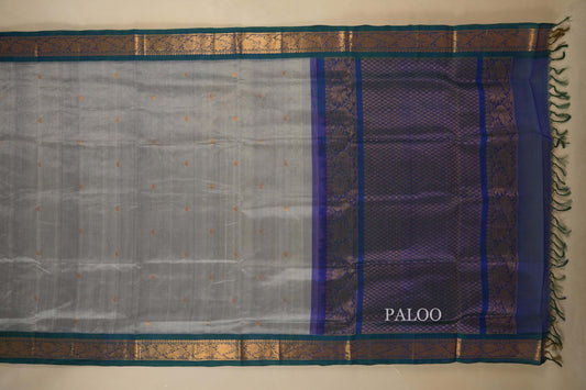 Silver Grey Silk Cotton Saree Paloo