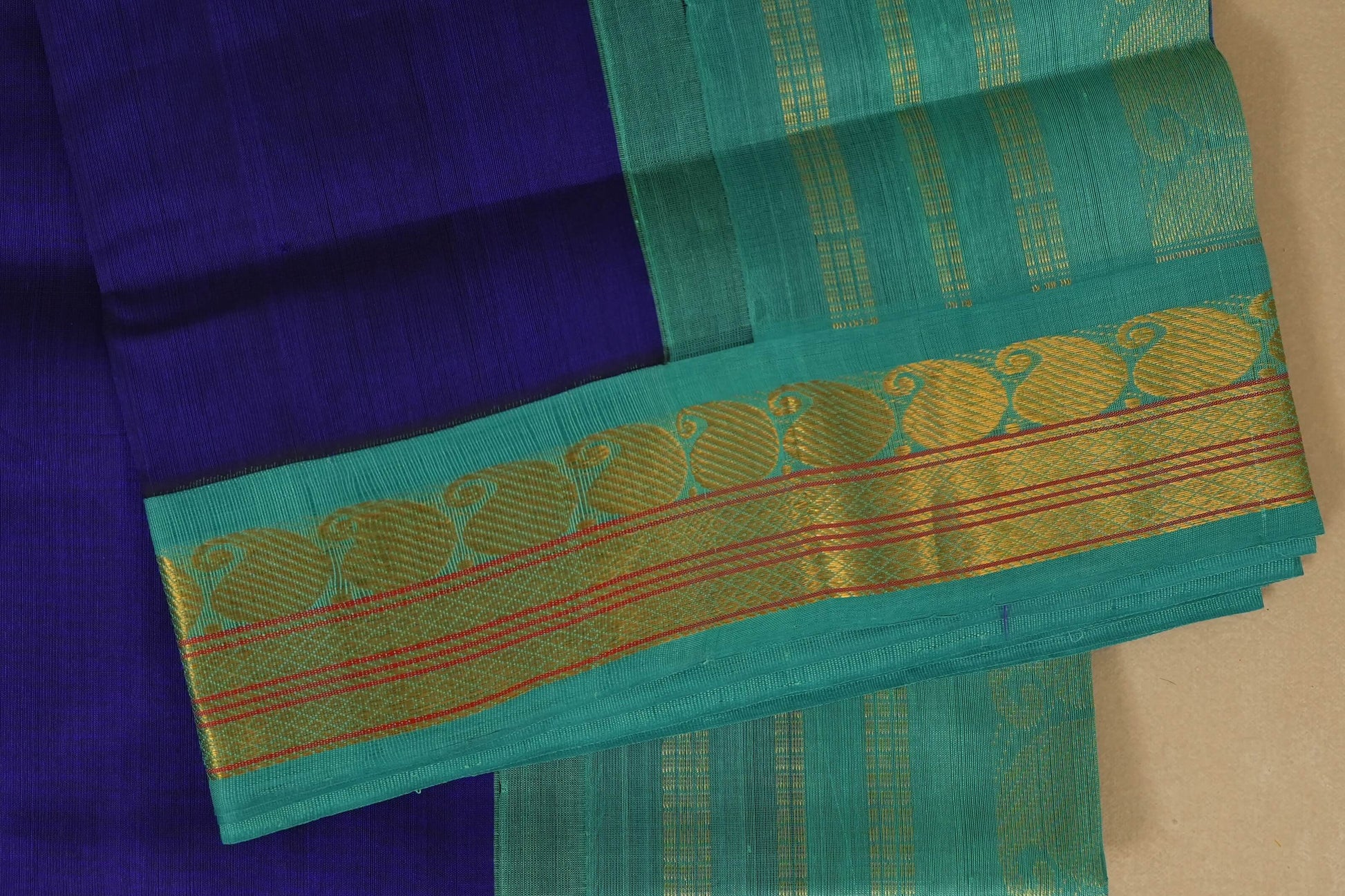 Dark Blue Silk Cotton Saree Border zoom