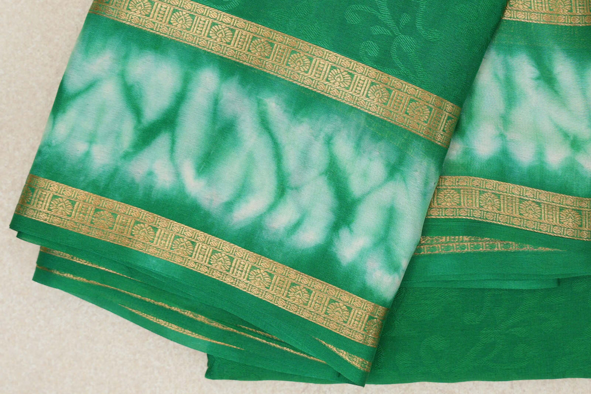 Parrot Green Mysore Silk Saree by Shreenivas Silks border