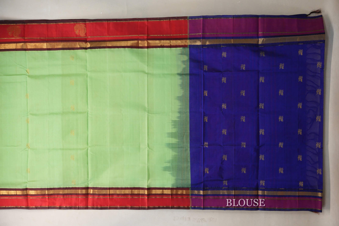 Pastel Green with Bright Red Borders Vintage Silk Cotton Saree by Shreenivas Silks PSSR019116