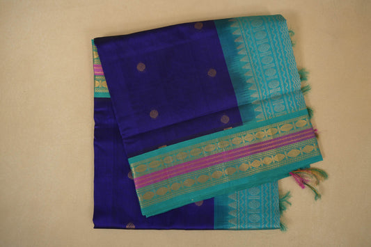 folded Dark Blue with Rama Blue Borders Silk Cotton Saree 