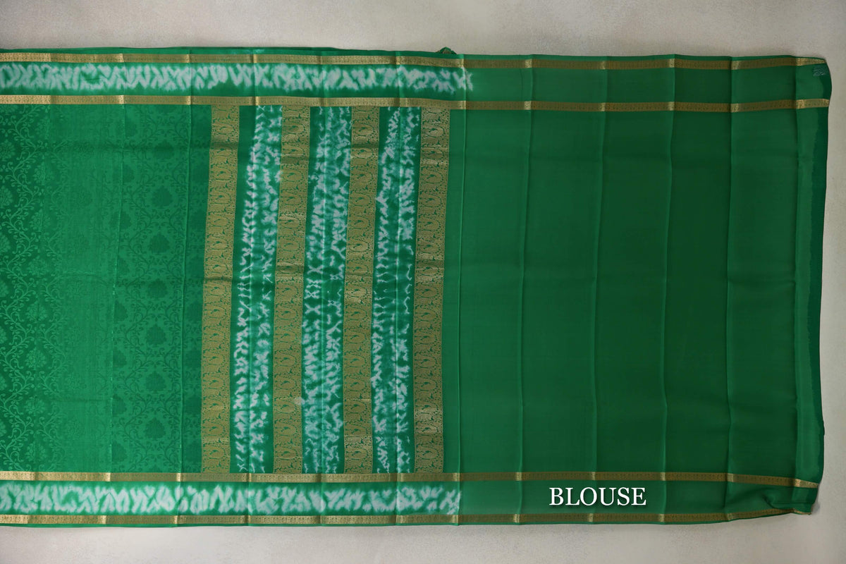 Parrot Green Mysore Silk Saree by Shreenivas Silks blouse