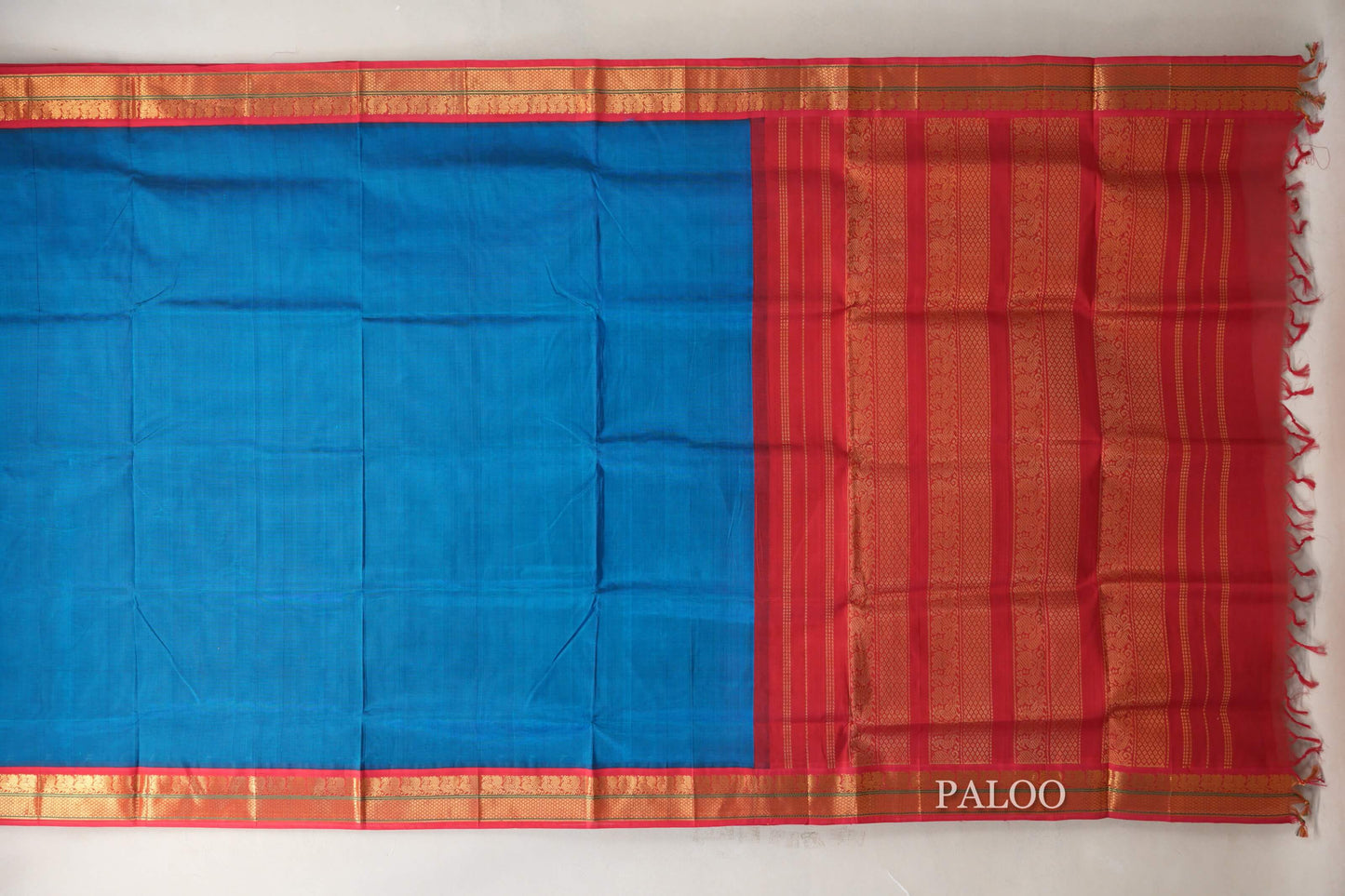 Sapphire Blue with Bright Reddish Pink Borders Vintage Silk Cotton Saree by Shreenivas Silks PSSR019117