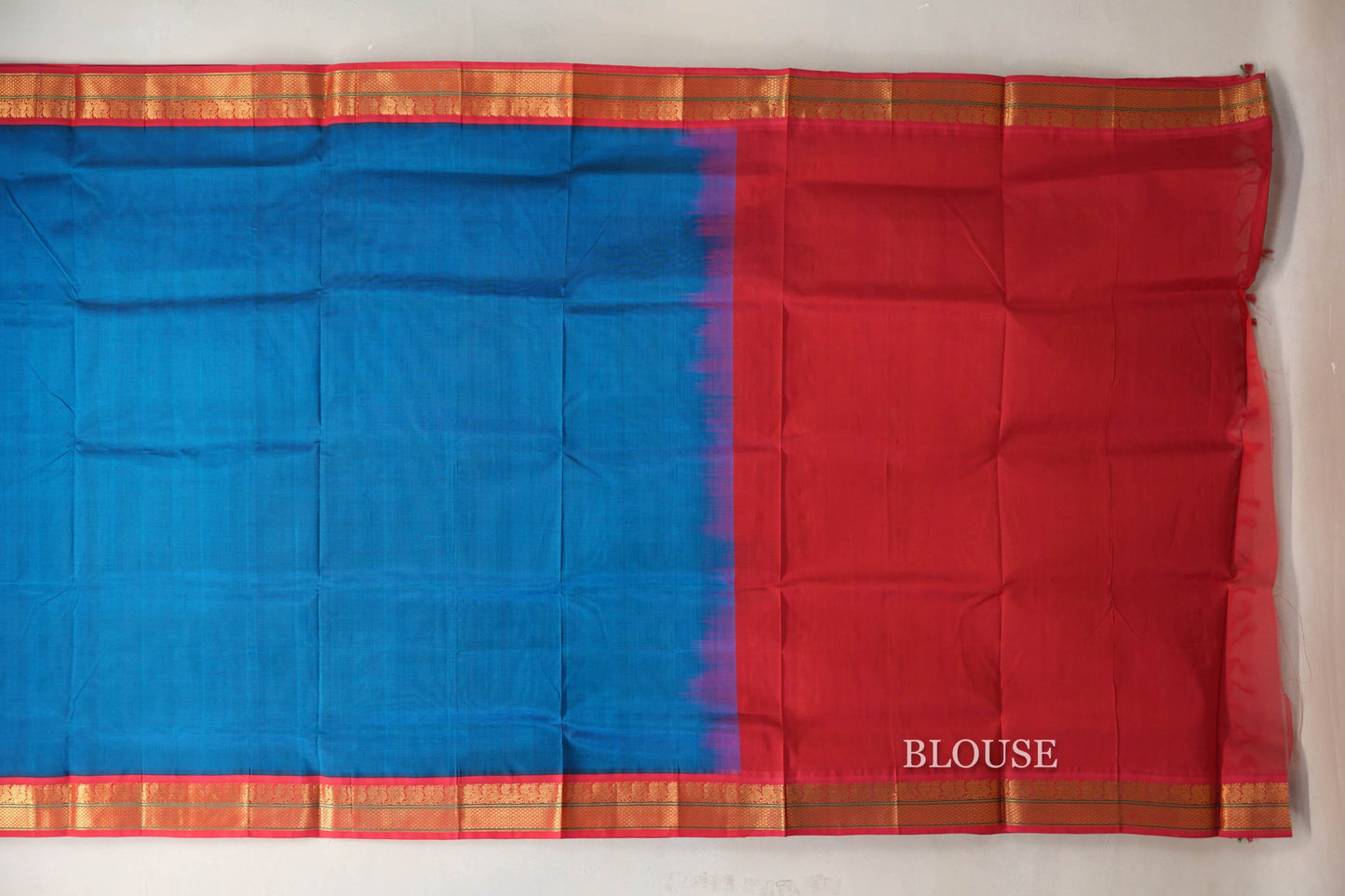 Sapphire Blue with Bright Reddish Pink Borders Vintage Silk Cotton Saree by Shreenivas Silks PSSR019117