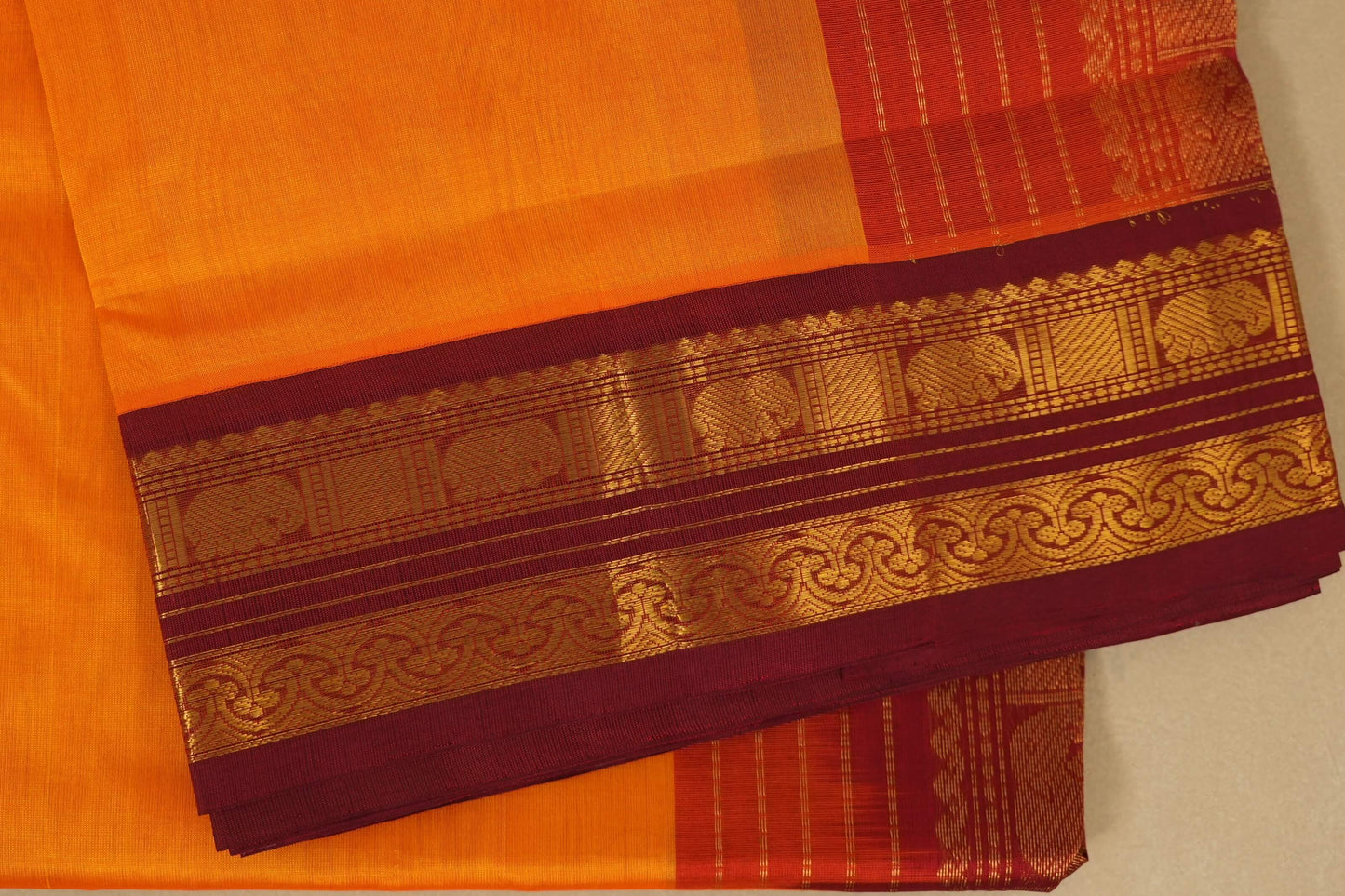 Orange with Dark Maroon Borders Silk Cotton Saree border zoom