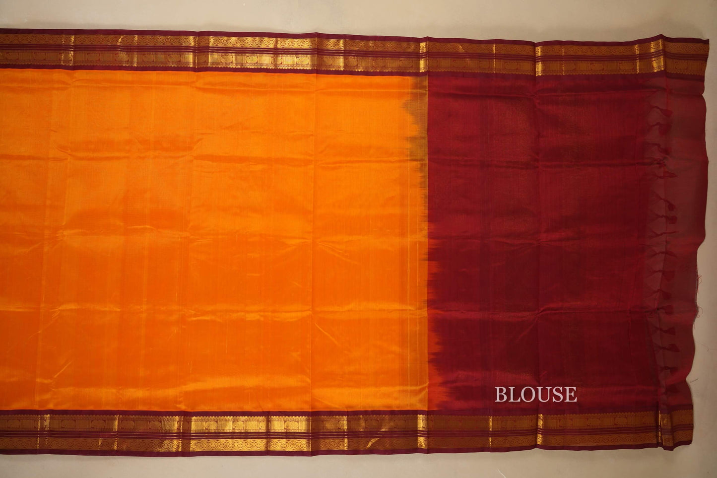 Orange with Dark Maroon Borders Silk Cotton Saree blouse