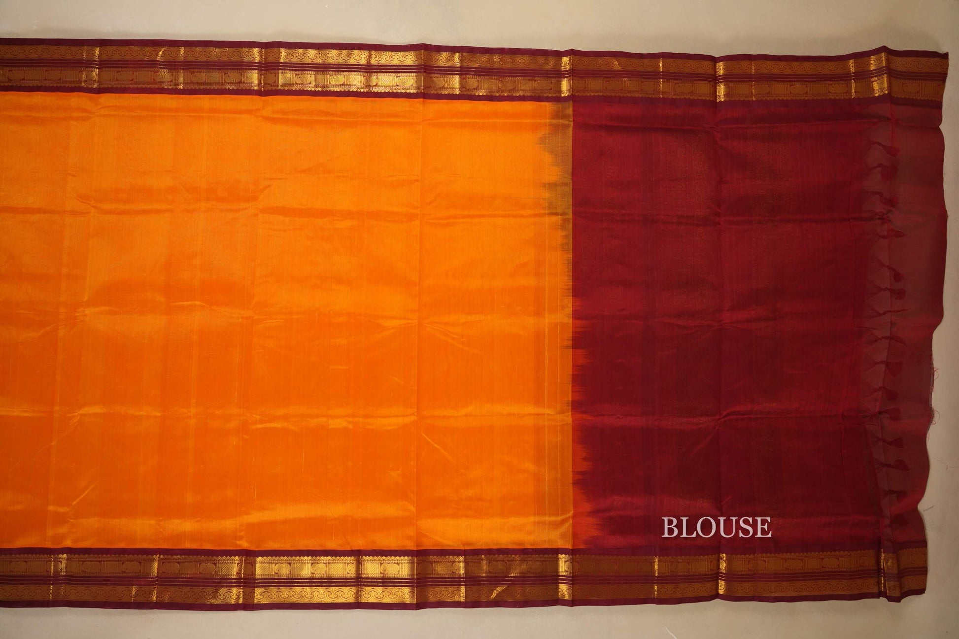 Orange with Dark Maroon Borders Silk Cotton Saree blouse