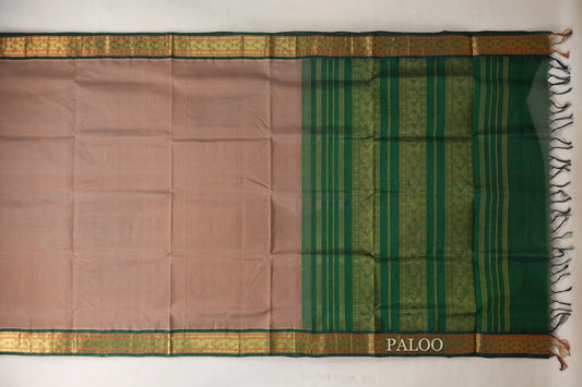 Dark Beige with Dark Green Borders Vintage Silk Cotton Saree by Shreenivas Silks PSSR019118 - Parisera