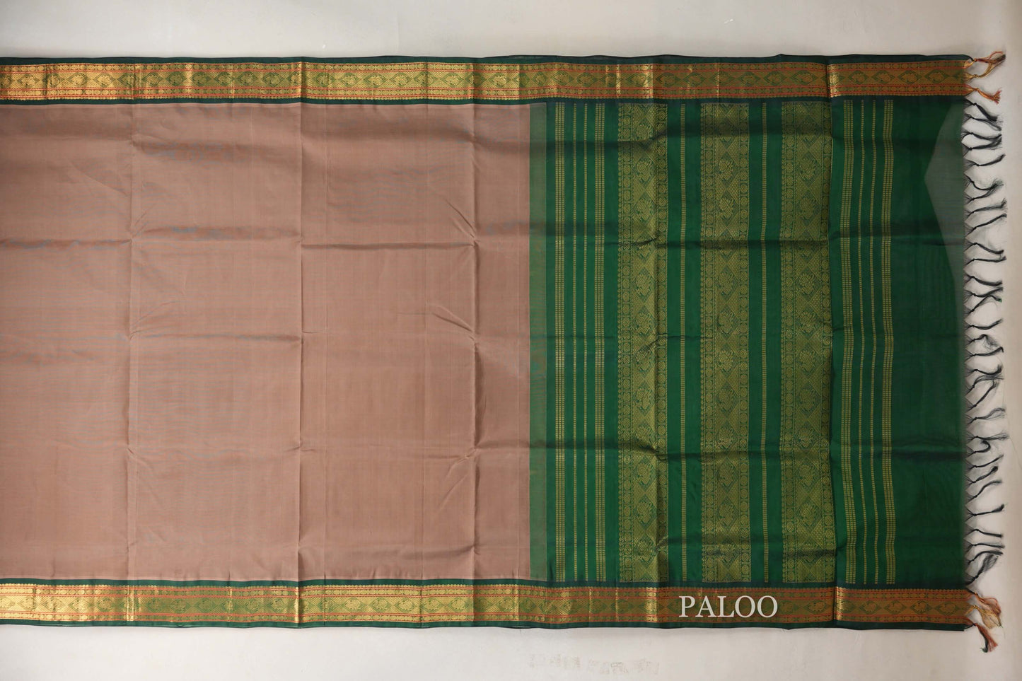 Dark Beige with Dark Green Borders Vintage Silk Cotton Saree by Shreenivas Silks PSSR019118
