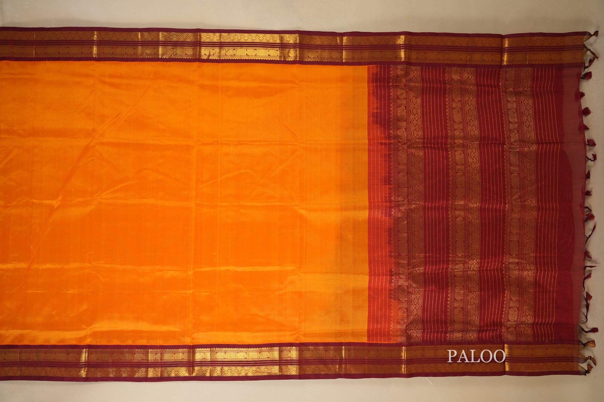 Orange with Dark Maroon Borders Silk Cotton Saree paloo
