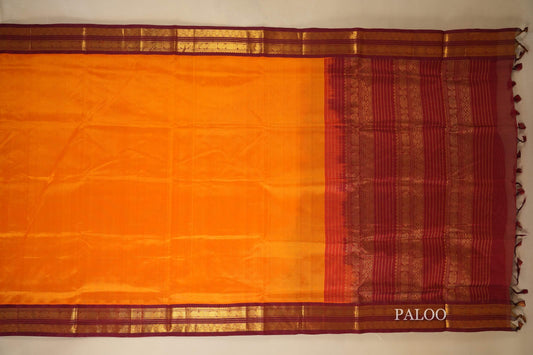 Orange with Dark Maroon Borders Silk Cotton Saree paloo
